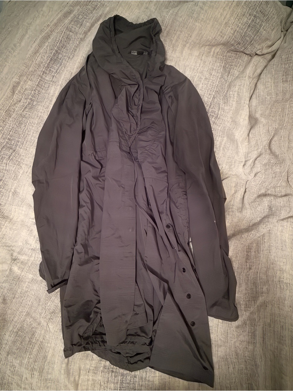 Nau Womens Black Draped Hooded Trench Coat